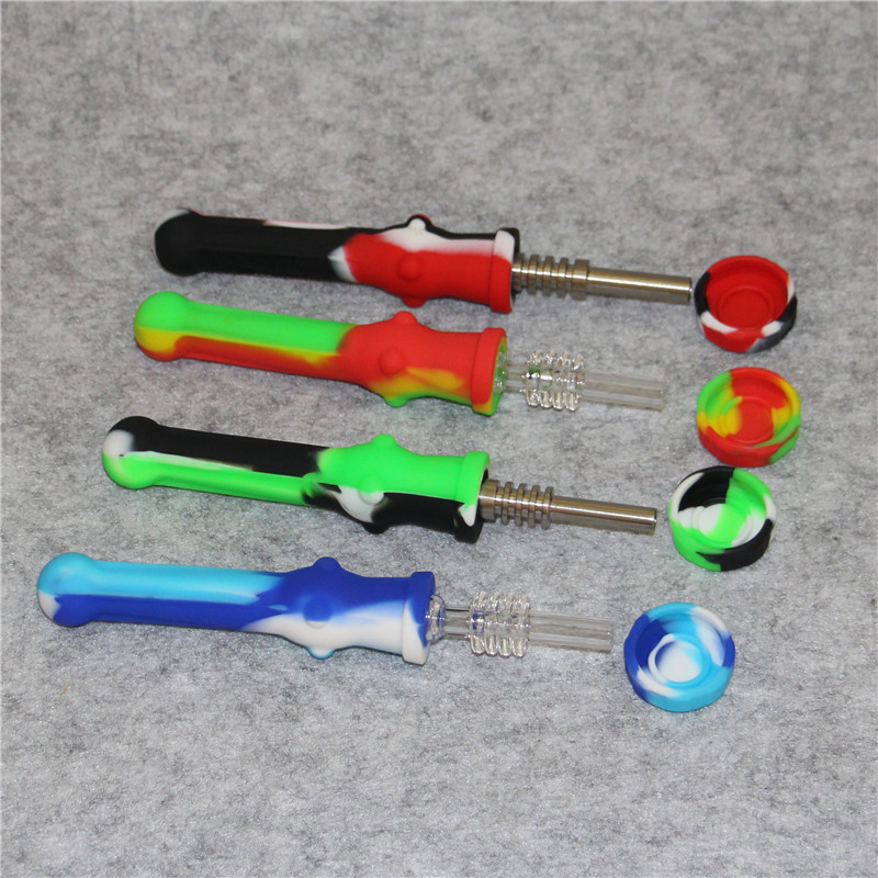 Smoking Silicone Nectar Pipe Kit With 14mm Domeless Titanium Nail Dab Oil rigs Glass Bongs concentrate dab straw pipes