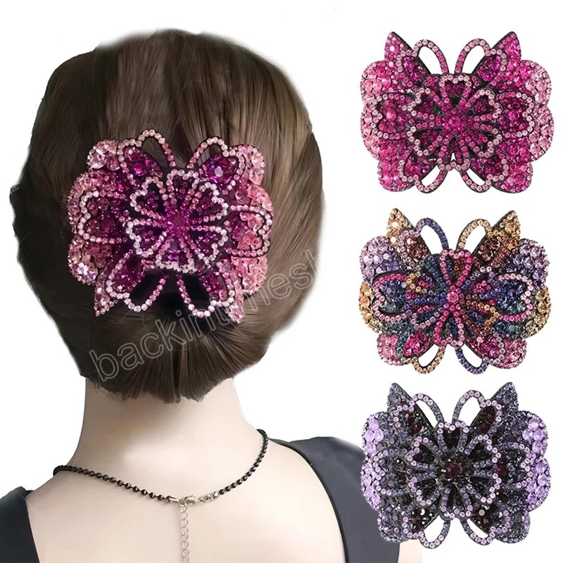 Coréen élégant plein strass fleur pinces à cheveux cristal élastique pour queue de cheval griffes de cheveux femmes épingles à cheveux Barrettes accessoires de cheveux