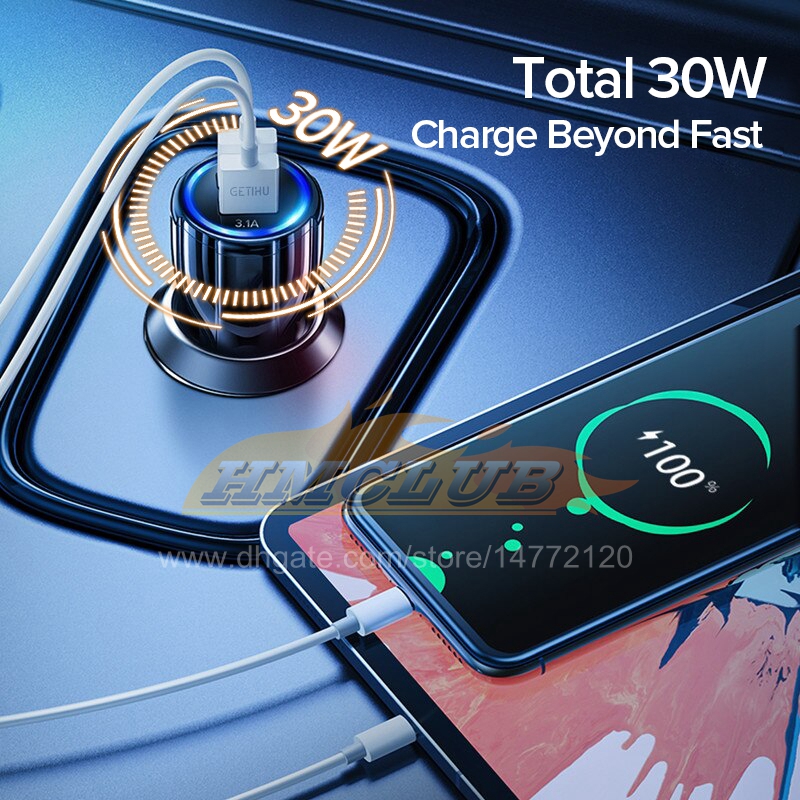 CC239 20W Dual USB Car Charger LED PD QC 3.0 Plug Fast Phone Charge Adapter för iPhone 12 11 XR X iPad Samsung Xiaomi Huawei LG