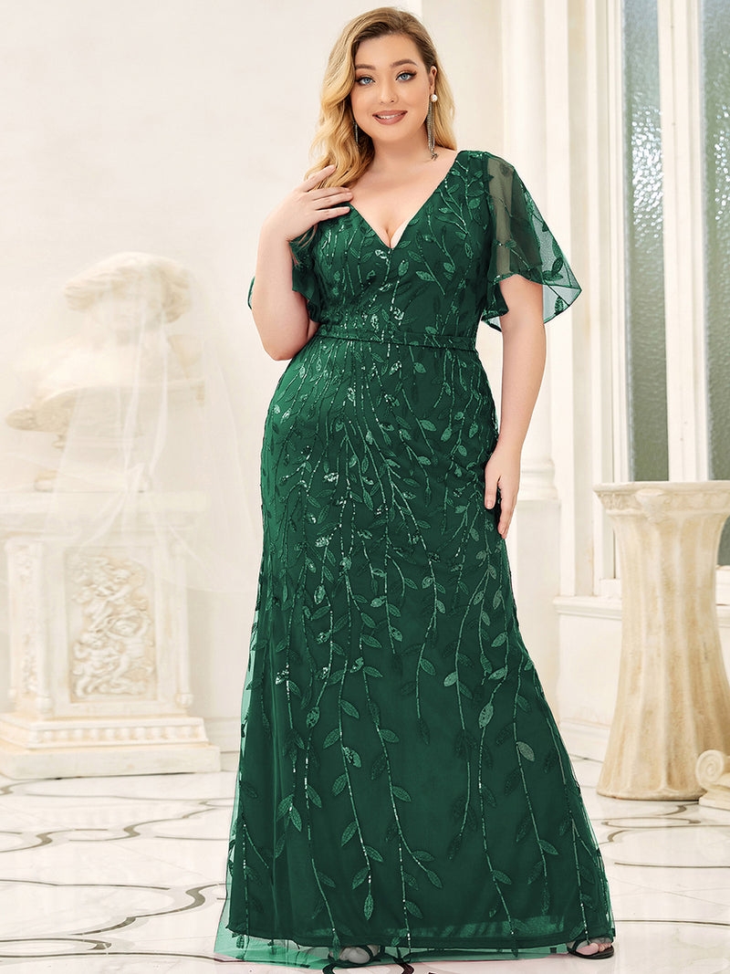 2022 European and American Plus Size Evening Dress V Neck Glitter Party Dress EP00692