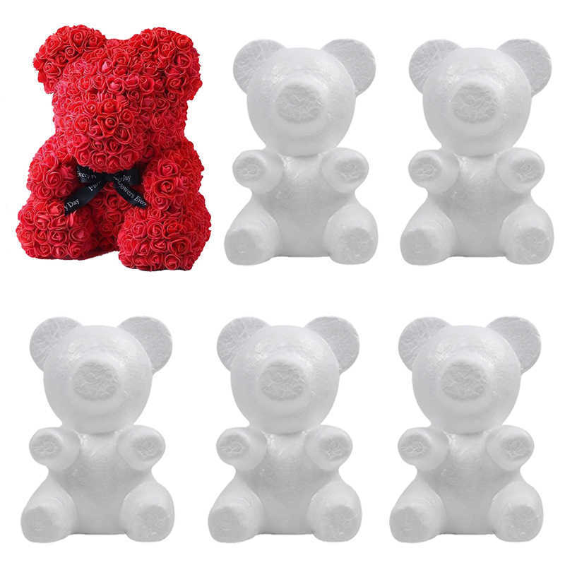 Getrocknete Blumen Schaum Teddybär mit Rosen Form DIY Handwerk für Hochzeit Geburtstag Party Dekoration Valentinstag Geschenk Polystyrol Styropor Y2212