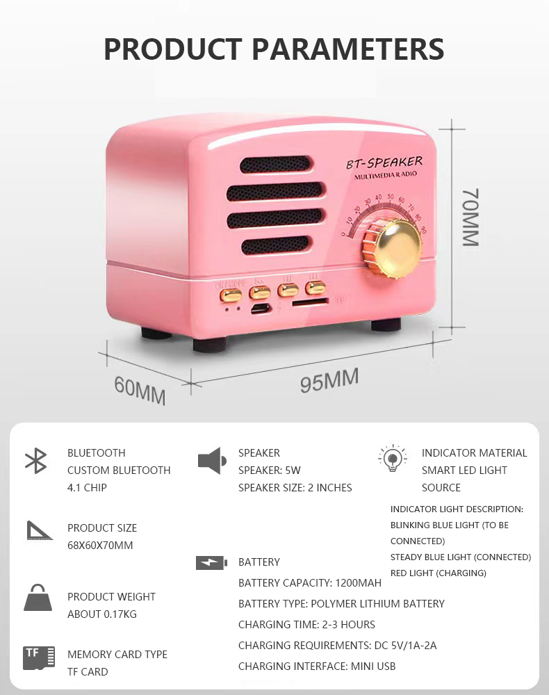 MINI Bluetooth سماعات راديو راديو الصوت الرجعية مربع الموسيقى مشغل محمول اللاسلكي الدعم كلاسيكية خالية من اليدين تدعم بطاقة TF FM