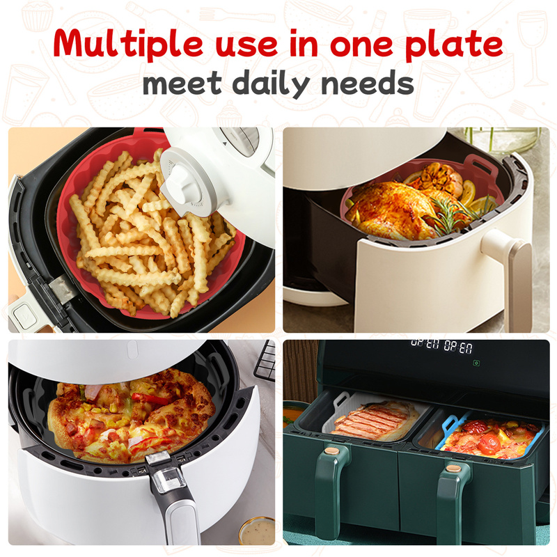 Forno riutilizzabile in silicone AirFryer di 3 dimensioni, facile da pulire, rivestimento rotondo, pizza, piatto di pollo, griglia, tappetino antiaderente LX5341