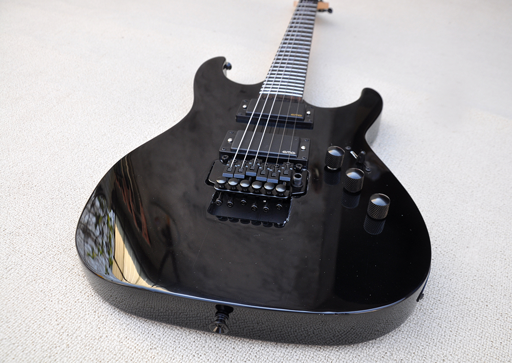 Guitare électrique noire à 6 cordes avec micros EMG Les cordes de touche en palissandre Floyd Rose peuvent être personnalisées