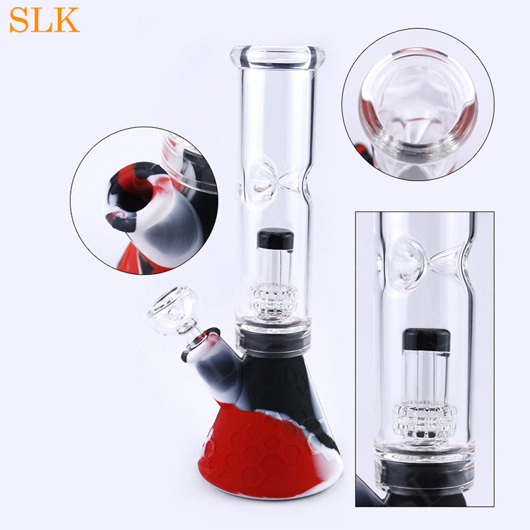 glazen olie -brander Hookah beker rokende bongs siliconen rook filter top glas percolator bong rigs olieligering met 14 mm glazen kom