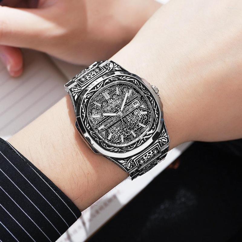 Wristwatches Luxury Mens Watches Quartz Male Clock Embossed Pattern Stainless Steel Watchband Relogio Masculino Women223g