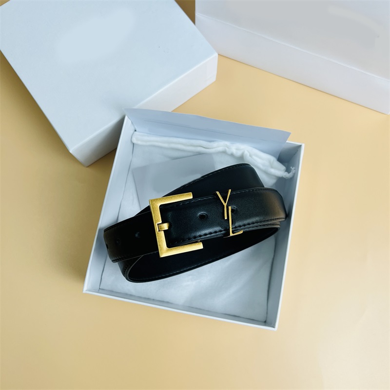 Luxury belts for women designer leather belts solid color 3cm plated gold vintage letter pin buckle brown cinture casual western s2932