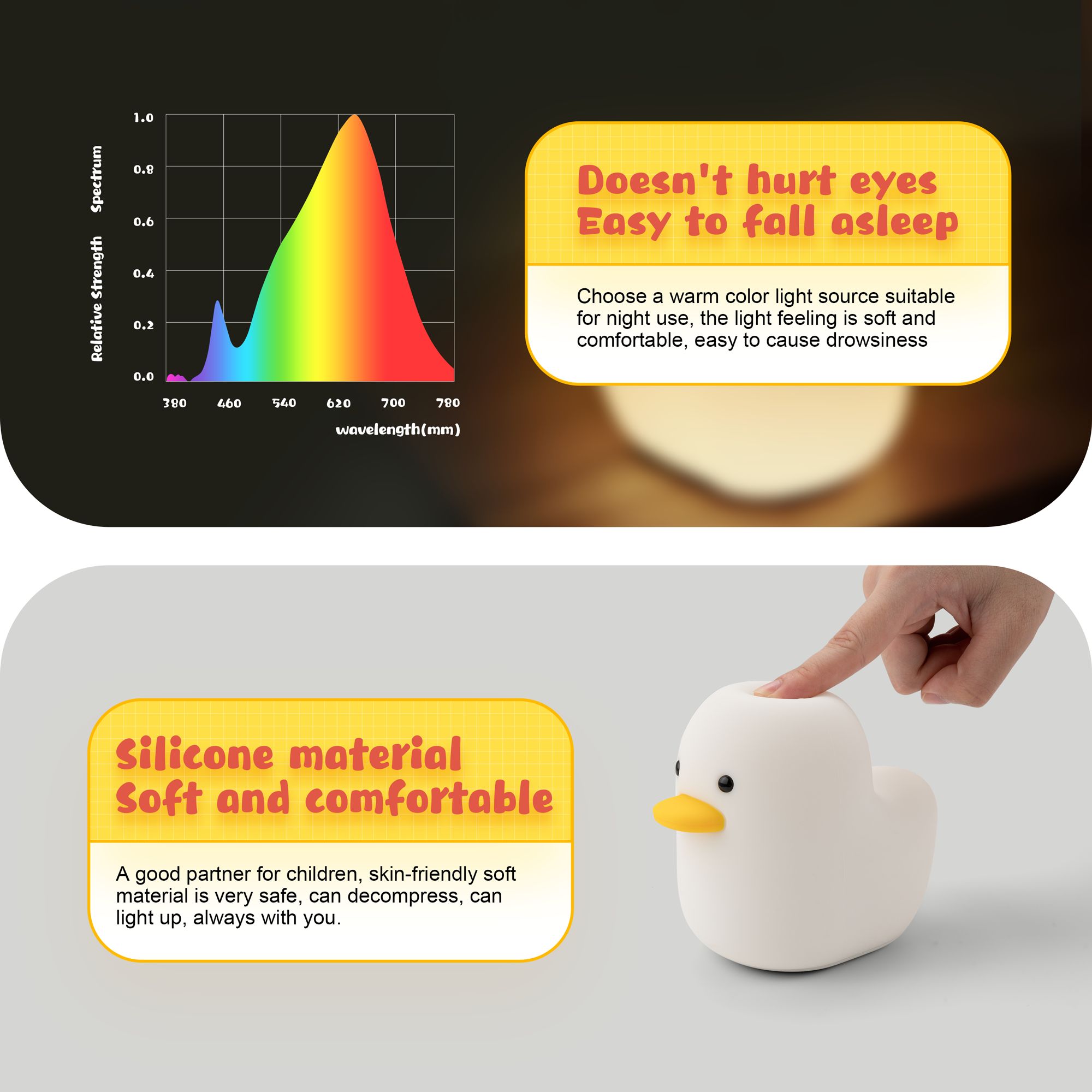 UNEEDE LED Benson Duck Night Light Lampada da tavolo ricaricabile in silicone animali carini con sensore tattile bambine e donne Bed208Z