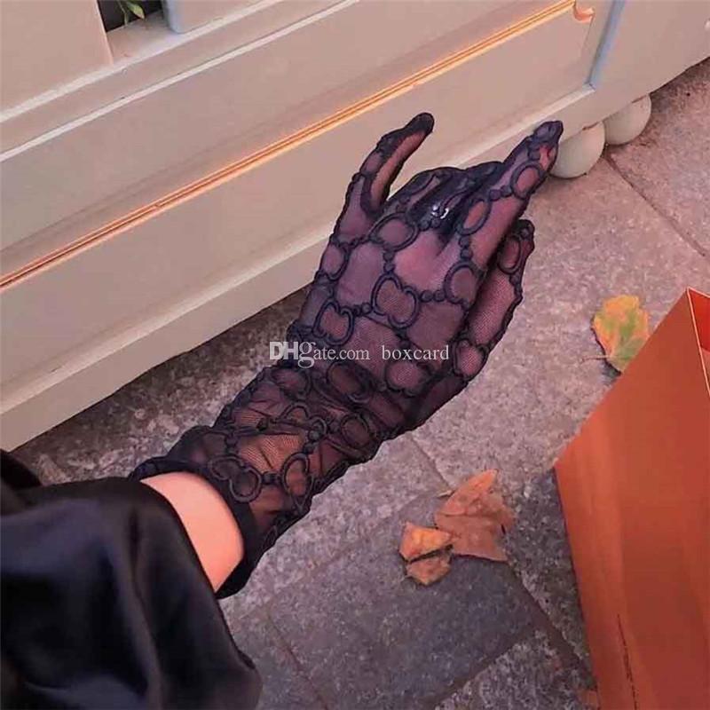 Chic Letter Brodery Lace Gloves Sunscreen Drive Mantens Women Long Mesh Glove With Present Box301n