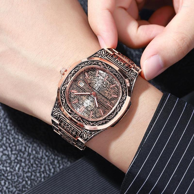 Montres-bracelets de luxe pour hommes, montres à Quartz, horloge en relief, bracelet en acier inoxydable, Relogio Masculino Women223g