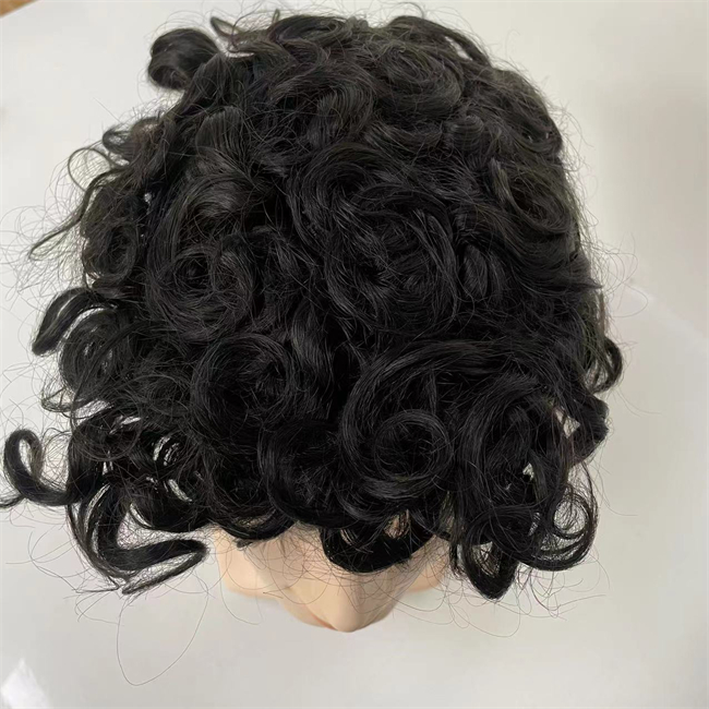 Russian Virgin Human Hair Replacement #1b 19mm Curl 7x9 Full Lace Units for Men