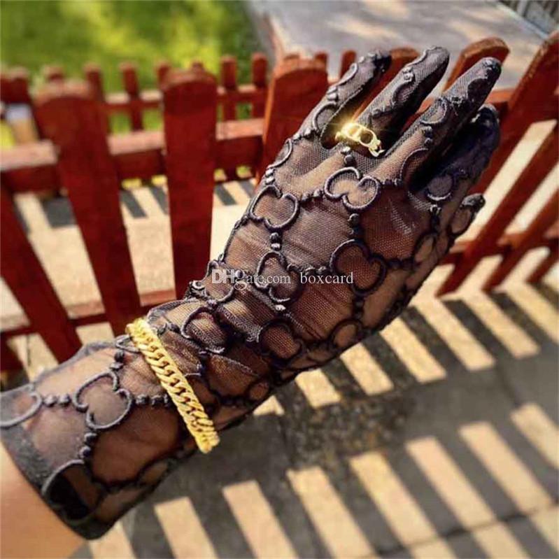 Chic Letter Brodery Lace Gloves Sunscreen Drive Mantens Women Long Mesh Glove With Present Box301n