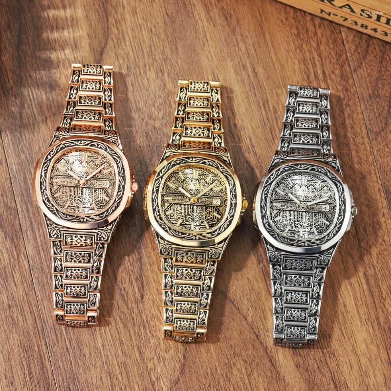 Wristwatches Luxury Mens Watches Quartz Male Clock Embossed Pattern Stainless Steel Watchband Relogio Masculino Women223g