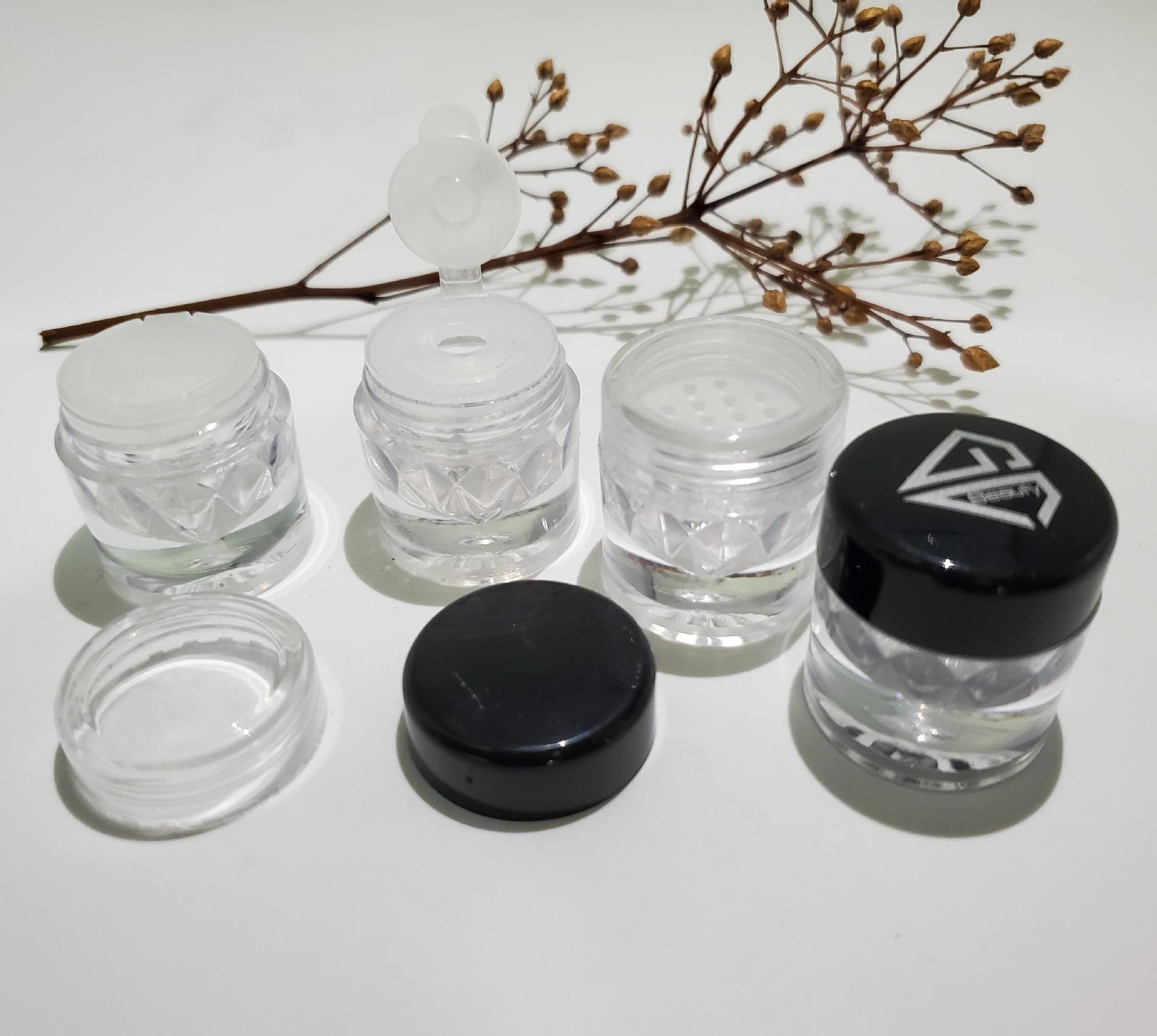 Mini Clear Round Round Cosmetic Nail Glitter Dompel losse poederpot met Sifter 1G Diamond uw logo