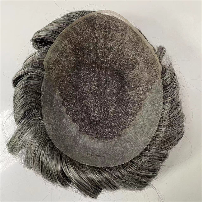 Indian Virgin Human Hair Replacement 8x10 1b/Grey Q6 Toupee Skin PU Sides and Back with Swiss Lace Units for Old Men