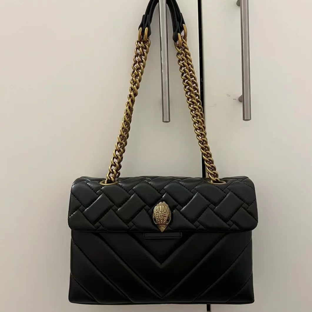 Kurt Geiger London Black Medium 26cm Cross Body Påsar äkta läderhandväskor Koppling Vintage Chains Messenger Bag Läder Tote Han262R