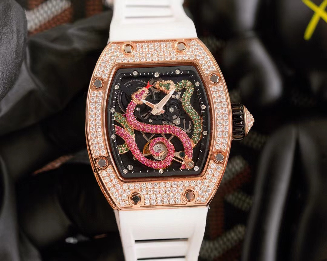 Luxury Men Automatic Mechanicial Watch Full Diamonds Green Pink Cz Totems snake Wristwatch Flywheel Clock AAAA Quality