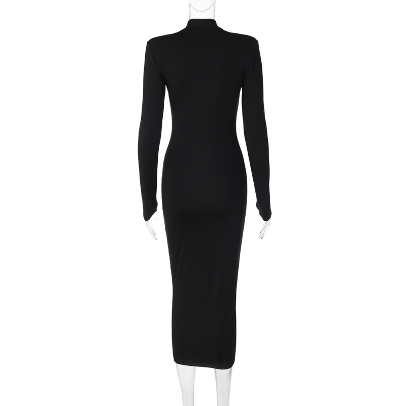 Sexy Bandage Slim Bodycon Black Dress Women Casual Crew Neck Long Sleeve Party Dresses Clubwear Free Ship