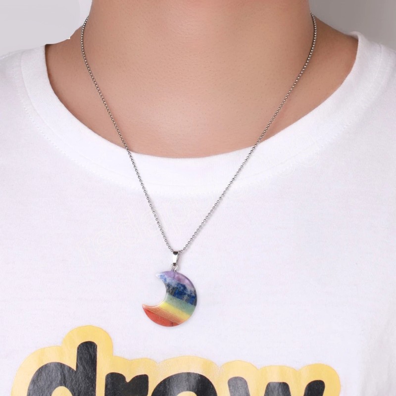 Genezing 7 chakra kristallen kettingen hangere natuursteen ketting voor vrouwen mannen halve maan hartwater drop sieraden