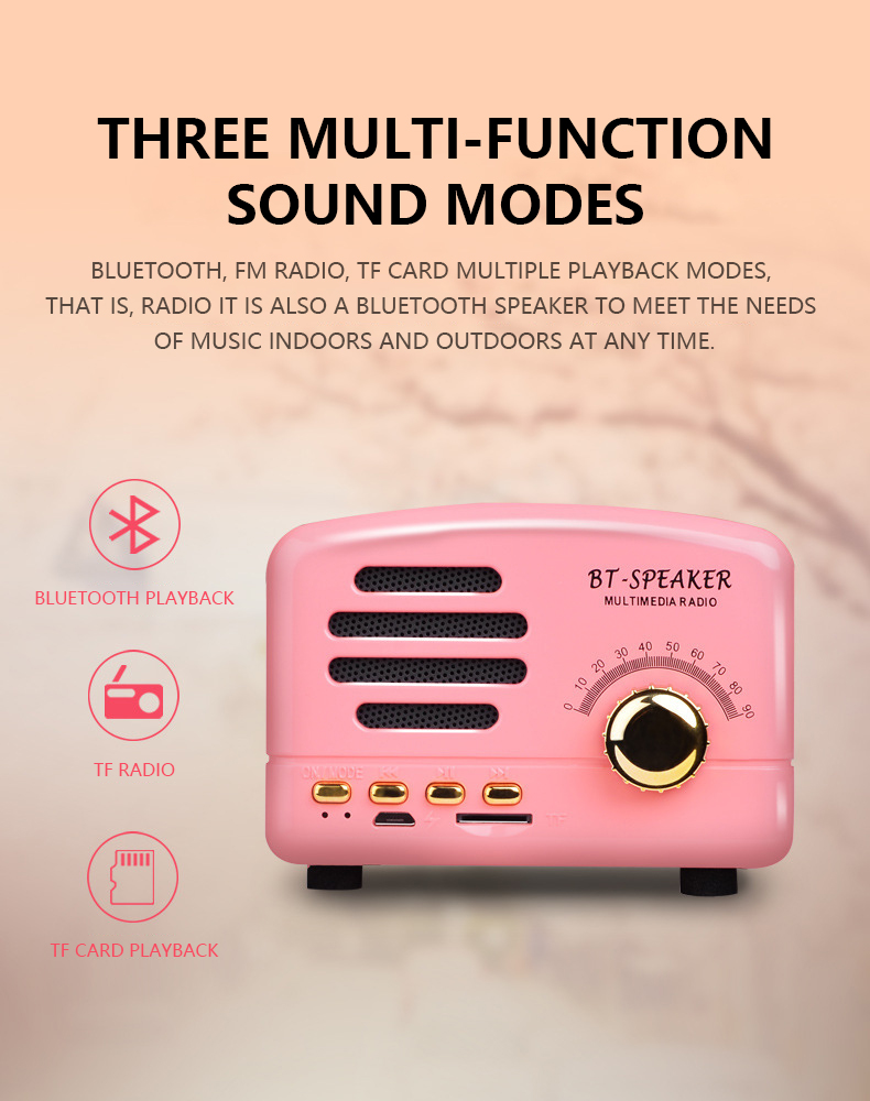 Mini Bluetooth Speaker Radio Retro Sound Box Music Player Portable Wireless Hands-free Classic Speakers Support TF Card FM