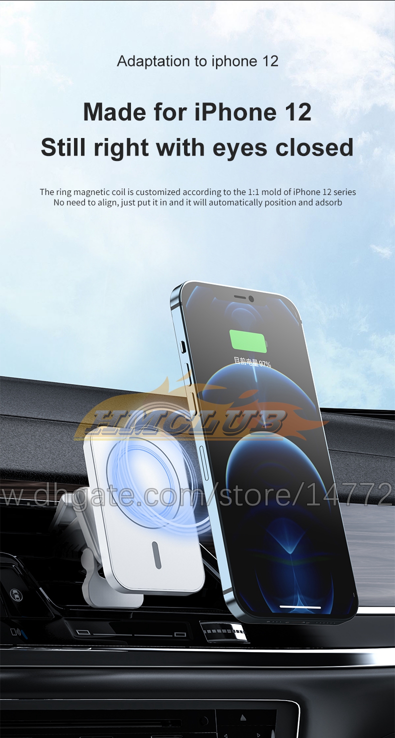 CC401 Magnetic Car Wireless Chargers Qi Phone Charger Wireless Air Vent for iphone 12 13 Mini Pro Magnet Wireless Charger 15W