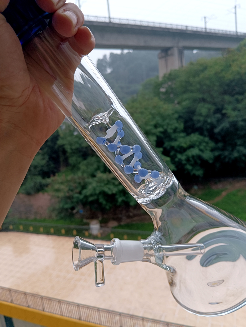 新しいブルー二重ガラスパイプ水サーキュレーター厚いベース水ボン DNA パーコレーターフォーマー軽くたたくリグシーシャボウル