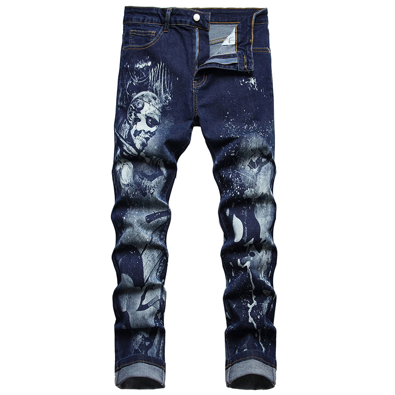 Mode 3D motif rue Jean lettres imprimé gothique Jean homme maigre noir bleu concepteur Denim pantalon grande taille 42