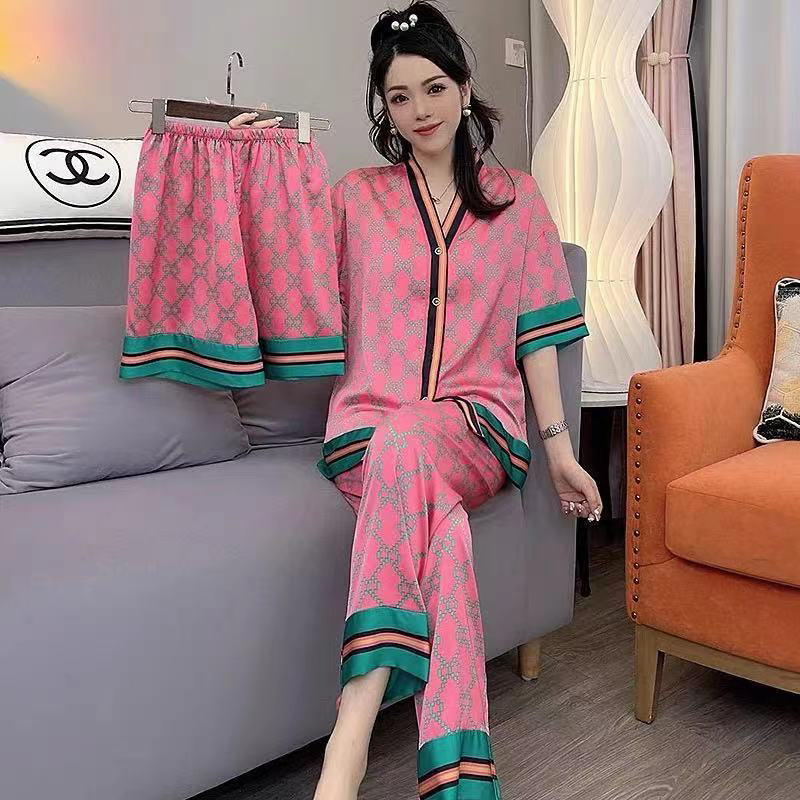 Home Apparel Net Red Pajamas Women's Summer New Style Short Sleeved Silk Korean Cardigan Ice Large Size Home Clothes Audlts Suit Factory Direct Sales