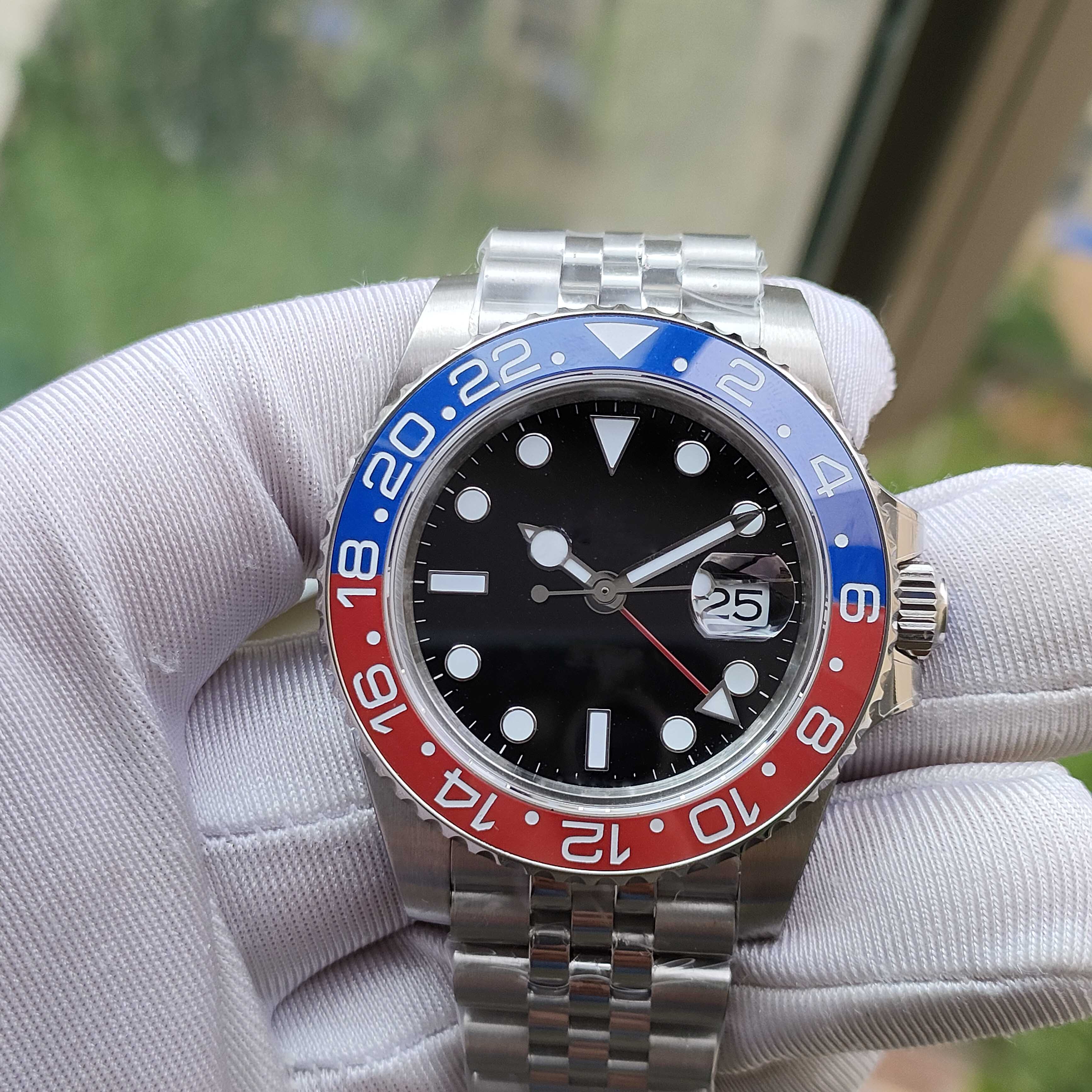 9 kolorów Super Factory Mens Watch Red Blue Bp Ceramic Rame Ruch Automatyczny Mężczyźni Mężczyźni stalowa jubileusza bransoletka pepsi BPF 40 mm 126710 LU299E