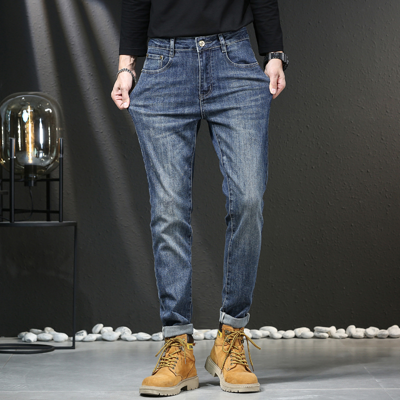 Новые джинсы брюки брюки брюки мужские брюки растягиваются осенние зимние джинсы с близлежащими джинсами хлопковые брюки с прямыми деловыми повседневными QK302