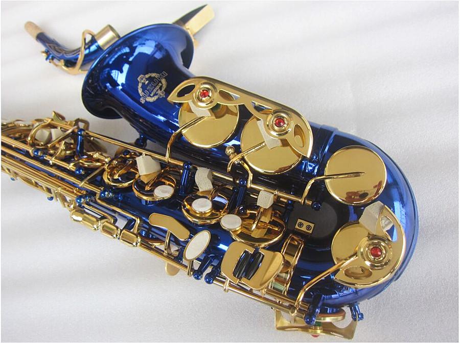 Alto Saxophone Instrument E-flat Blue Golden Key Sax Mynstycke Ligatur vasshals Musikinstrumenttillbeh￶r