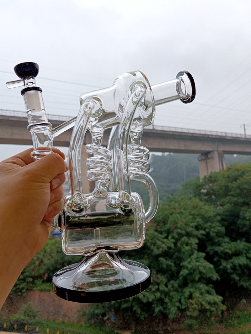 Cachimbos de água de vidro preto com percoladores espirais Reciclador Dab Rig Pipe para fumar