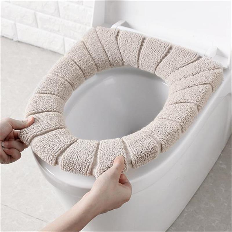 Comfortable Thick Knitted Velvet Bathroom Toilet Seat Cover Washable Closestool Standard Pumpkin Pattern Soft Cushion