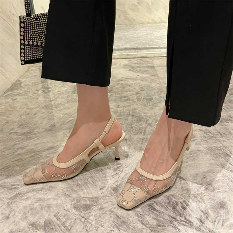 Boots Niufuni Pointed Toe Mesh Breathable Elastic Strap Slingback Women's Sandals Summer Elegant Ladies Shoes Stiletto Heels Fashion 221215