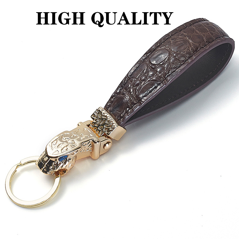 Personnalité tête de léopard porte-clés mode peau de crocodile en cuir porte-clés pour Jaguar F-PACE XJ XE XF unisexe cadeau pendentif noir