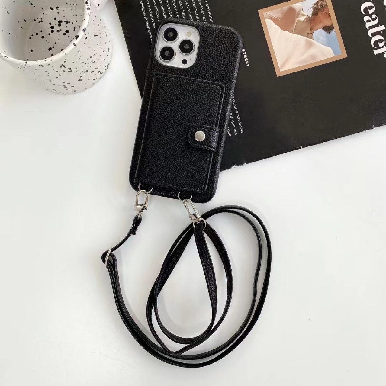 携帯電話ケース傾向電話ケースiPhone 13 12 Pro Max 15 14 7 8 Plus Tide Brand Mini XR Designer Card Card Bag Chain Phone Case with Strap tcze