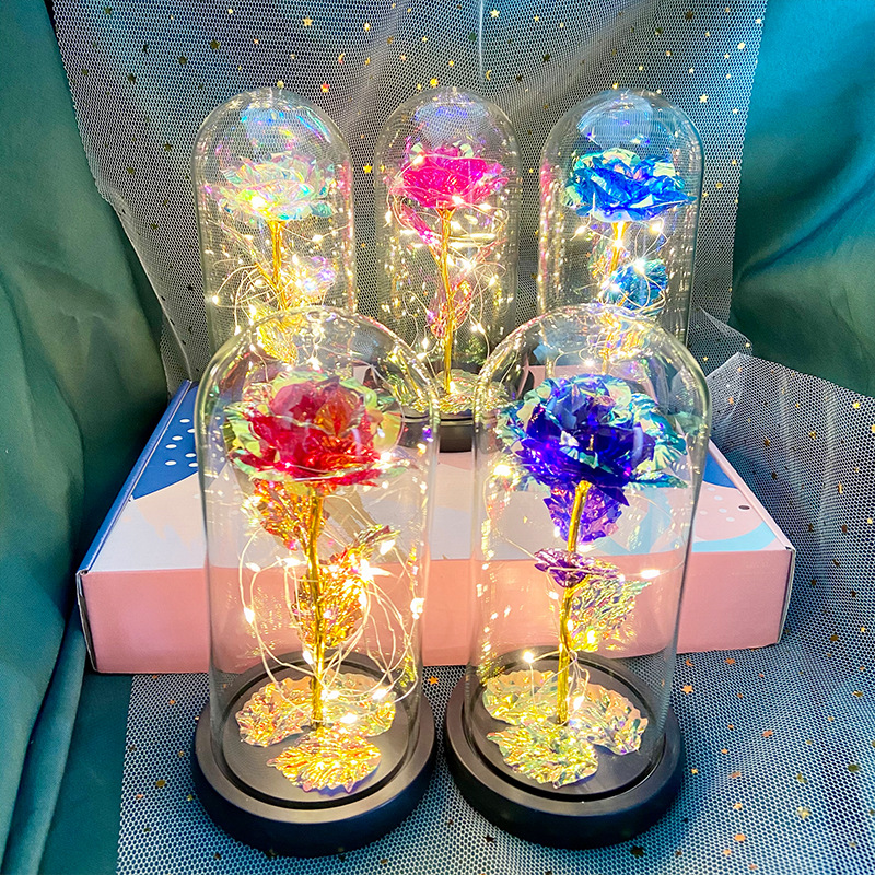 Gold Foil Rose Eternal Flower Glass Dome LED Light Gift - Perfect for Valentine's Day, Christmas and More!