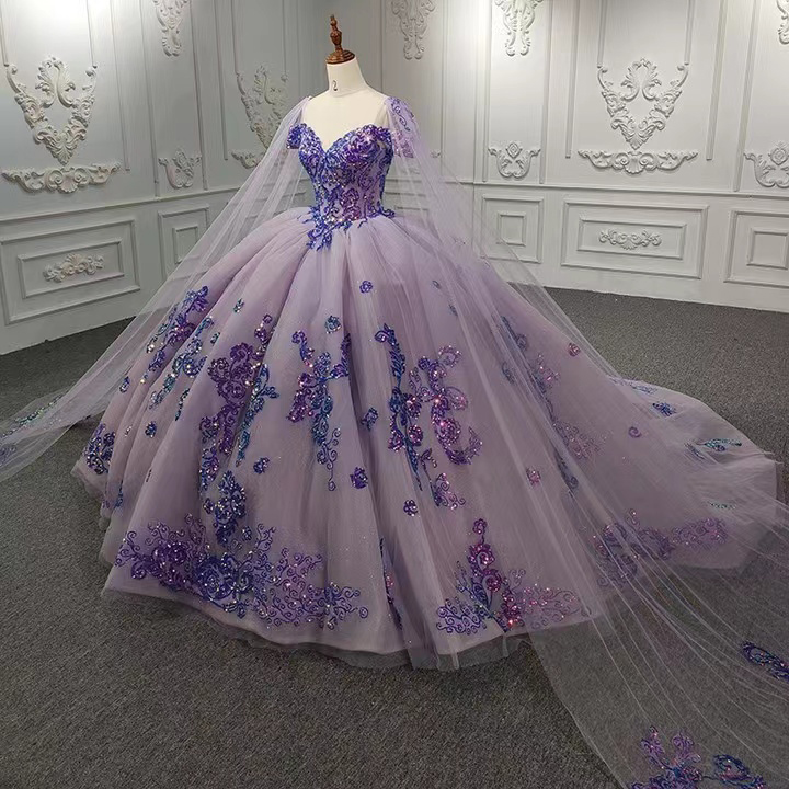 Parlak Mor Quinceanera Elbise Balo Kıyafetleri Tatlı 16 Kız Seated Apliques Vestidos De Fiesta 15 Doğum Günü Partisi Elbiseler