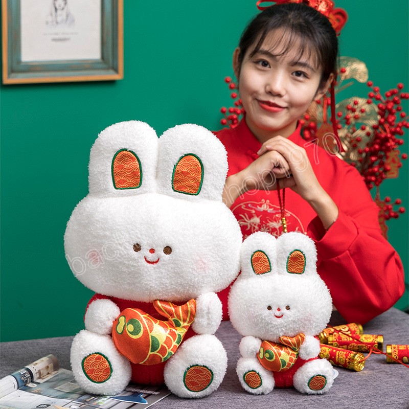 2023 Ny￥r tang kostym kinesisk stil kanin plysch leksak mjuk kanin h￥ll fisk fylld docksamling barn julklapp