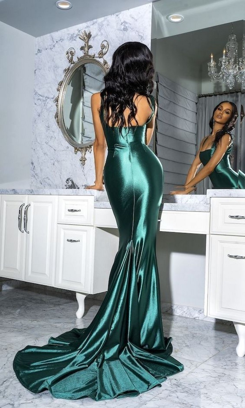 Sexy Emerald Green Mermaid suknie balowe długie dla kobiet Plus rozmiar satynowe paski Spaghetti Backless zakładki drapowane formalne suknie wieczorowe Custom Made