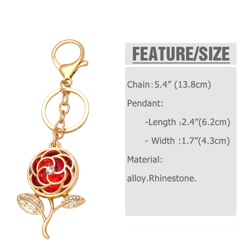 Porte-clés Rose en cristal, fleur en métal, diamant, pendentif décoratif pour sac, porte-clés