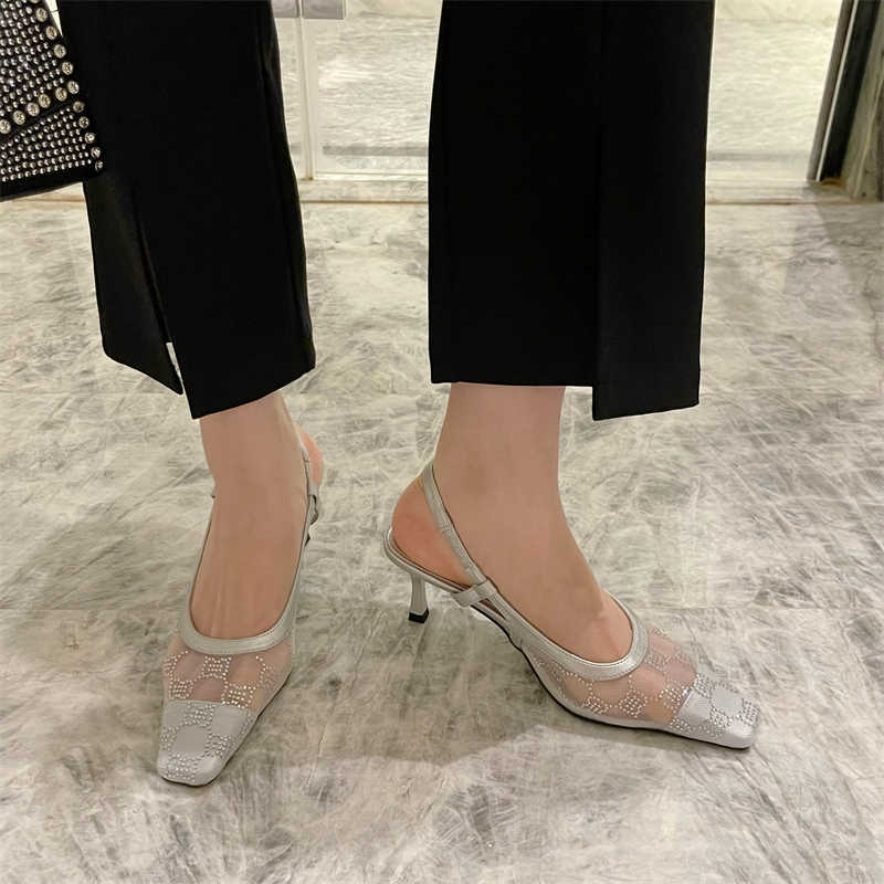 Boots Niufuni Pointed Toe Mesh Breathable Elastic Strap Slingback Women's Sandals Summer Elegant Ladies Shoes Stiletto Heels Fashion 221215