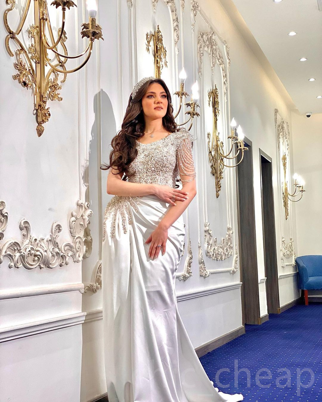 2023 Arabic Aso Ebi Mermaid Luxurious Wedding Dress Beaded Pearls Sequins Satin Bridal Gowns Dresses ZJ755