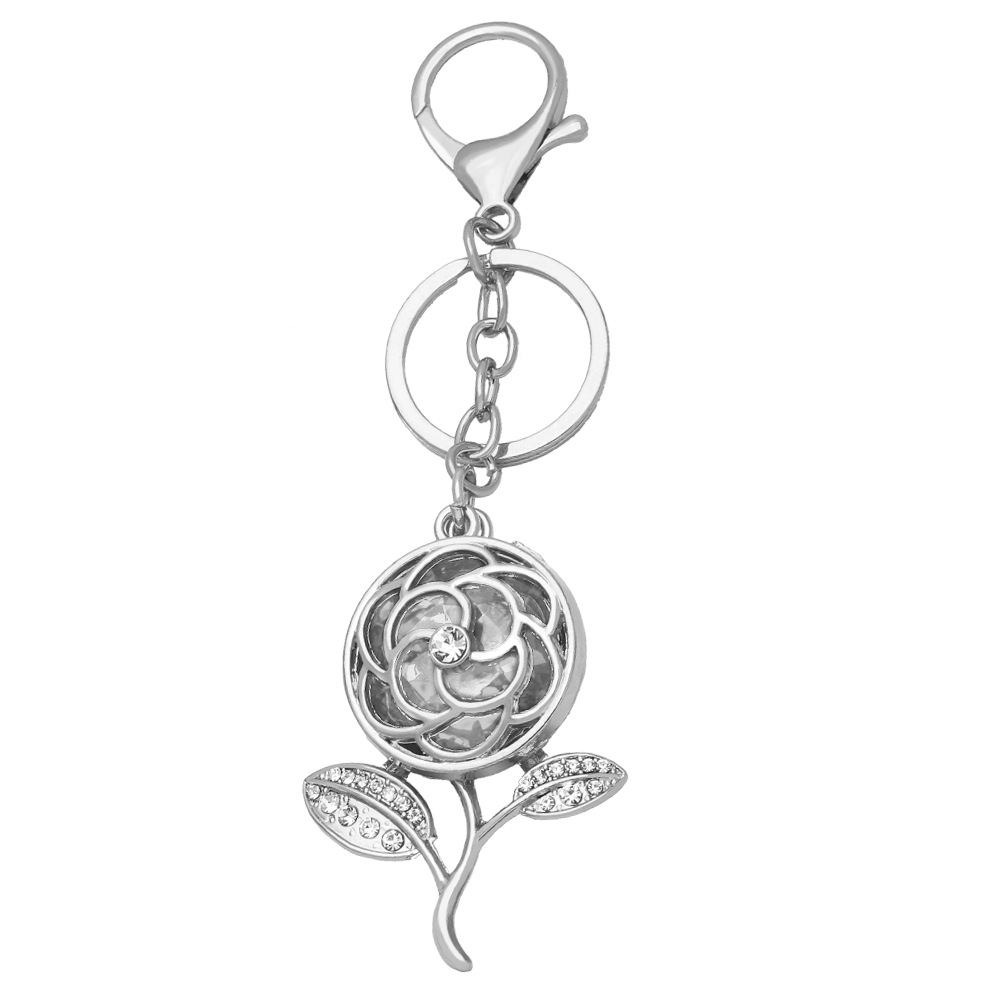 Crystal Rose Keychain Metal Flower Diamond Keychain Bag Decorative Pendant Keyring Key Chain