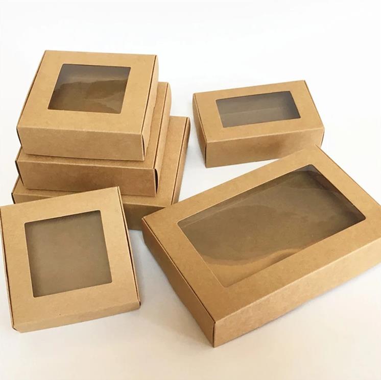 Kraft Paper Gift Wrap Box with Window Handmade Soap-Box Jewelry Cookies Gift Candy-Box Wedding-Gift Boxes Party Decoration SN530