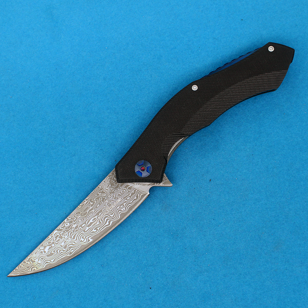 Gorący R1248 Flipper Flipper Nóż Solding VG10 Damascus Stal Blade G10 z nożami do kieszonkową rączki ze stali nierdzewnej EDC
