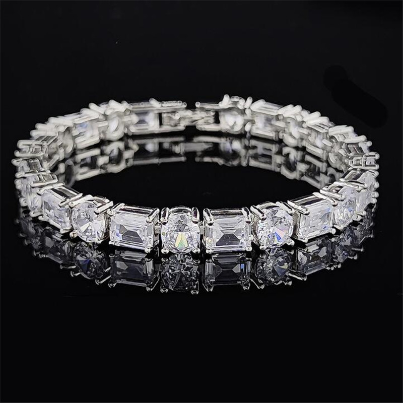Bijoux de luxe Bracelets de mariage classique en argent sterling 925 coupe émeraude topaze blanche CZ diamant Moissanite fête femmes bracelet étincelant cadeau