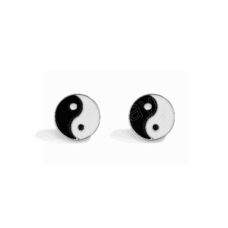 Small Black and White Tai Chi Stud Earrings for Men Trendy Punk Earrings Fashion Jewelry Ear Accessories