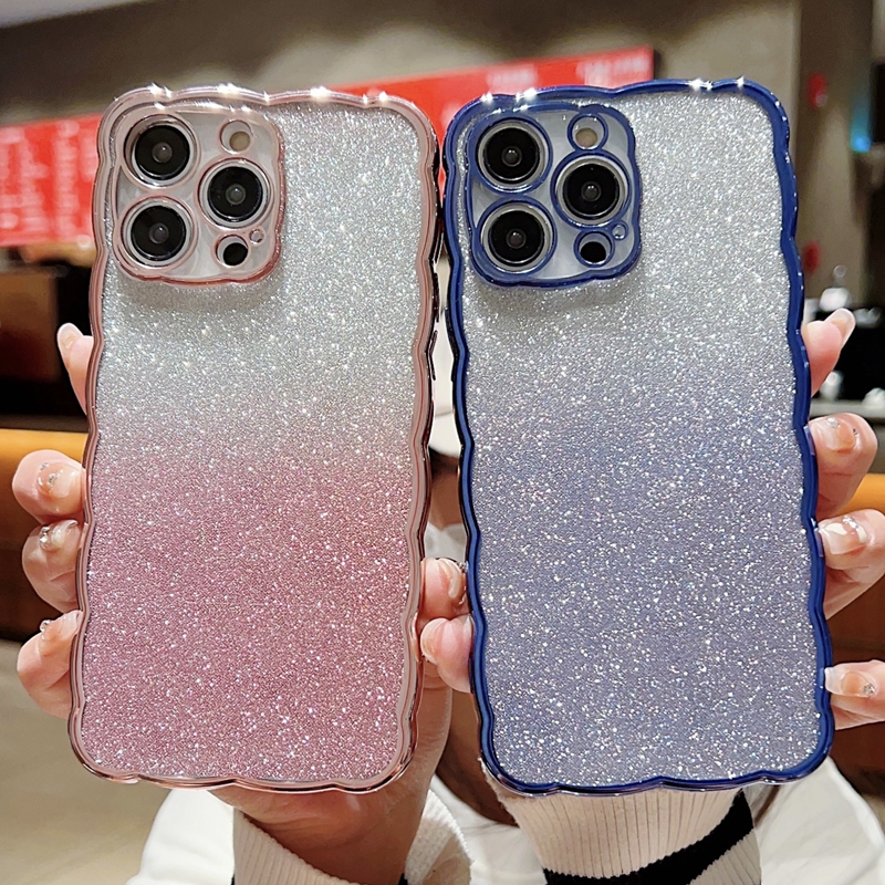 Wave Paper Bling Glitter Metallic Phone Cases For Iphone 14 Pro Max 13 Plus 12 11 XR XS X 8 7 Luxury Plating Chromed Shinny Sparkle Soft TPU Camera Lens Phone Back Cover
