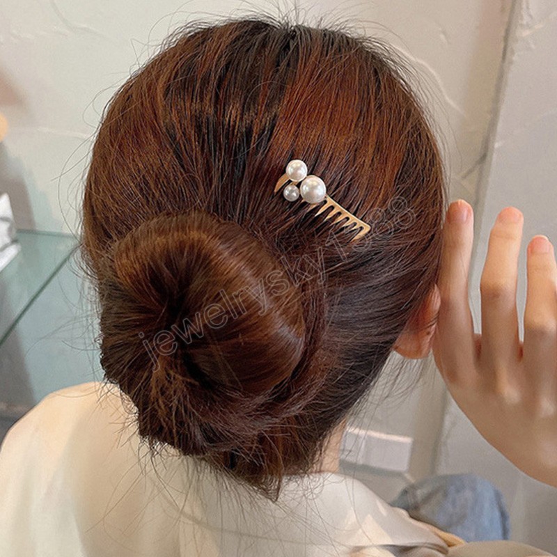 Pettini capelli in metallo alla moda donna Ragazza Forcine capelli color oro Ragazza Imitazione di capelli di perle Pettine Accessori capelli feste di nozze